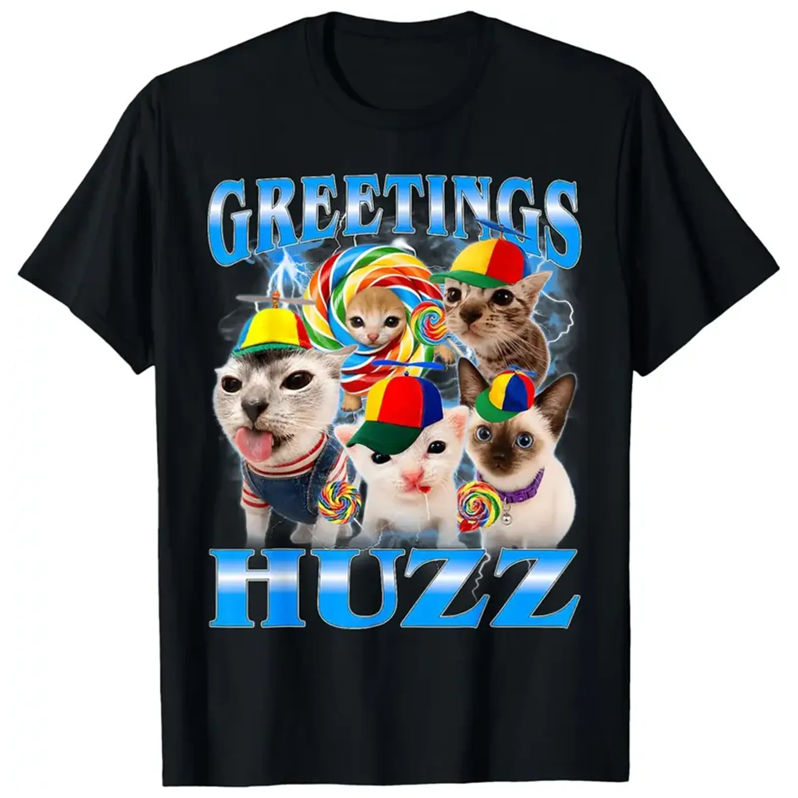 Unisex Short-Sleeve Sports T-Shirt, Funny Retro Cat Meme Graphic Tee, Trending Summer Greetings Huzz Top for Outdoor Activities