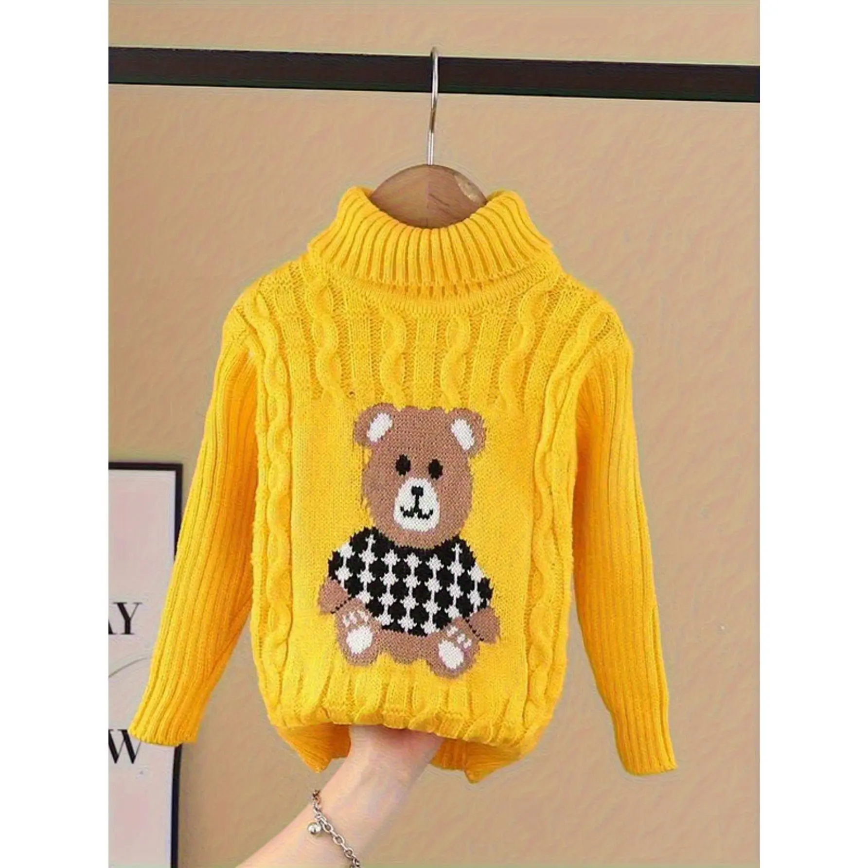 New for Autumn And Winter 2024, This Sweater Features a Long-Sleeved Design with a Cartoon Turtleneck, Suitable for Both Boys And Girls in Small to Medium Sizes