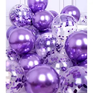 47 Pcs Purple Metallic Balloons with Confetti for Birthday, Anniversary Party Decorations Supplies