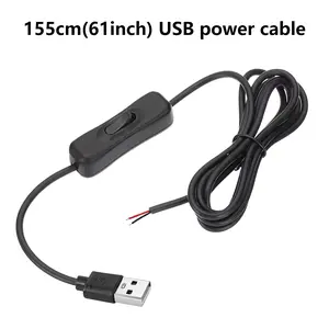 5V USB Switch On/Off Extension Cable, USB Male Plug and 2 Pin 2 Wire Power Charge 155cm/61inch Cable Connector DIY for 5V USB Fan, LED Strips, Desk Lamp, Driving Recorder LED Strip.
