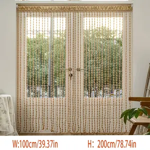 Bohemian Beaded Curtain | Lightweight Tassel Room Divider, Gold Beads & White Fabric, Easy Install Rod Pocket | Bedroom, Patio, Home Decor | Boho Chic Home Decoration