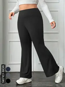 【Plus Size】 Basic Solid Fabric High Waist Flare Leg Bootcut Pants, Casual Comfy Flared Bell Bottom Trousers, Women's Bottoms for Fall & Winter, Fit