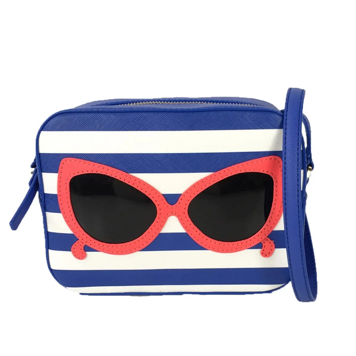 Women's Kate Spade Make a Splash Mindy Striped Synthetic PVC Convertible Crossbody Bag - Adjustable Strap, Top Zipper, Slip Pocket, Chic (Blue/White)