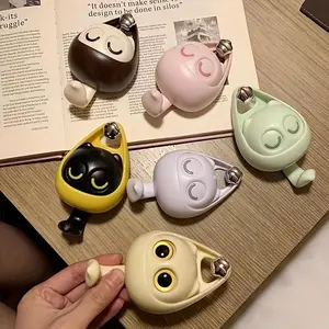 Cute Cat Wink Hooks, Adhesive Creative Hooks, Decorative for Kid's Room Entryway Office, for Key Purse Robe Bag Towel (Black+White)