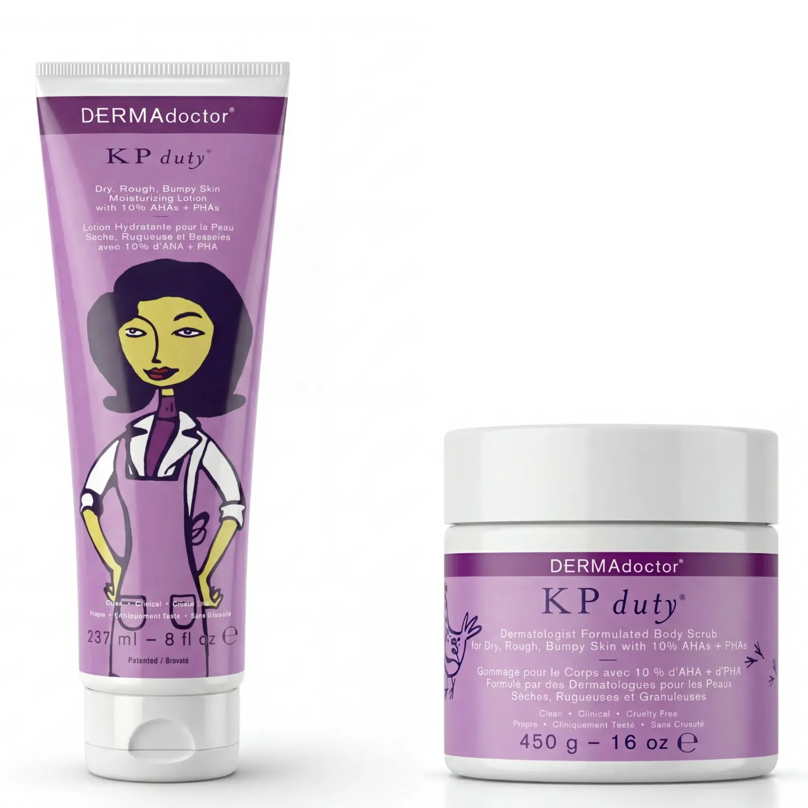 Dermadoctor KP Duty Dry Skin Duo | Keratosis Pilaris (KP) Treatment Set with Exfoliating Body Scrub & Hydrating Lotion | Helps Smooth Rough, Bumpy Skin, Ingrown Hairs, Razor Bumps & Body Acne | Deep Moisturizing Skin Repair System