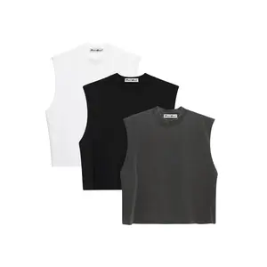 Men's Cropped Muscle Shirt - Sleeveless Shirt for Men Menswear Cotton Plain Crewneck Oversized Tops