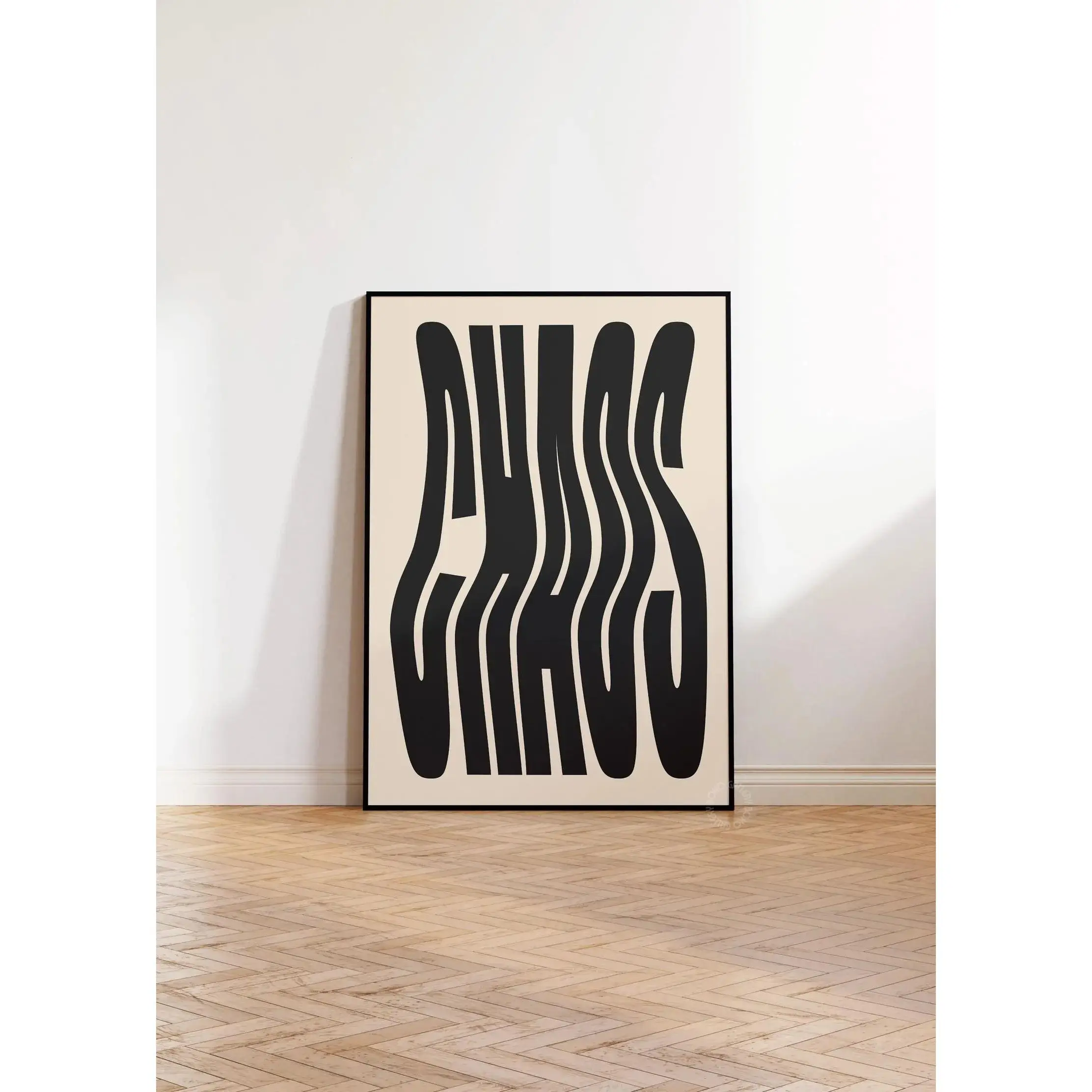 Black CHAOS Wavy Poster | Retro 70s Monochrome Wall Art | Bauhaus Style Typography Print | Large Printable Aesthetic Room Decor