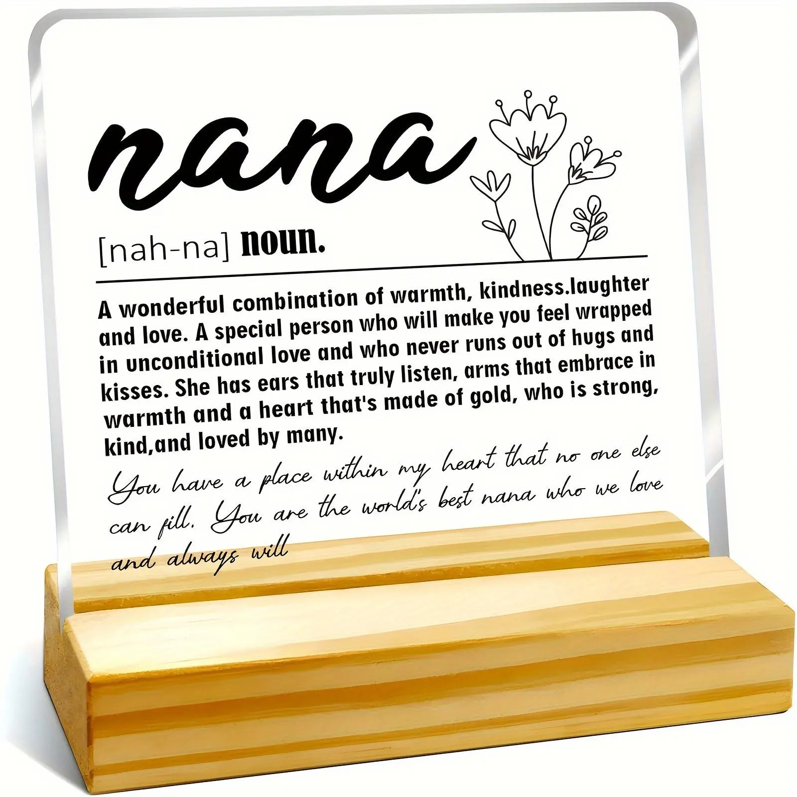 Nana Letter Pattern Acrylic Plaque, Home Decor Accessories, 1/6 Counts Modern Decorative Piece Acrylic Ornament with Wooden Base, Creative Desktop Decoration for Home Office, Gift for Grandma