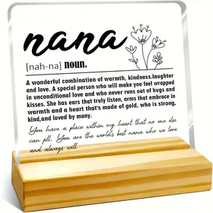 Nana Letter Pattern Acrylic Plaque, 1/6 Counts Modern Acrylic Ornament with Wooden Base, Creative Desktop Decoration for Home Office, Gift for Grandma