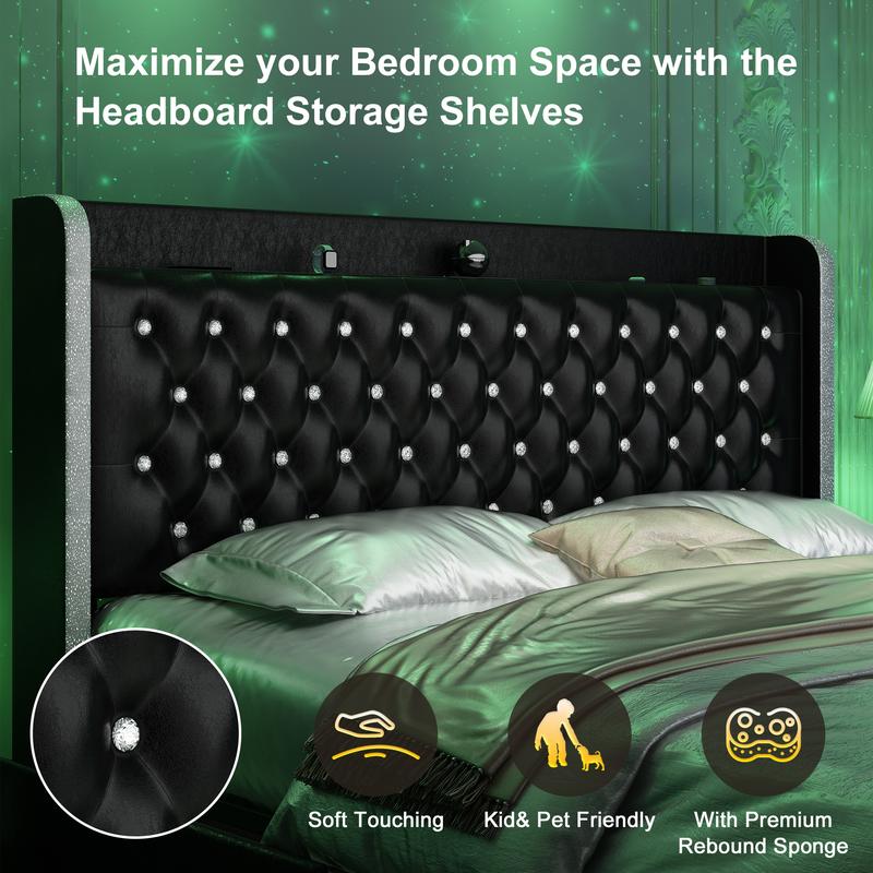 GEGOFORU Queen LED Galaxy Bed Frame with Projector, Bluetooth Speakers & USB Charging, RGB Lighting, White Velvet Upholstered Platform Bed, No Box Spring Needed GEGOFORU Queen LED Galaxy Bed Frame with Projector, Bluetooth Speakers & USB Charging, RGB Lighting, White Velvet Upholstered Platform Bed, No Box Spring Needed