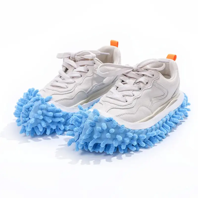 2 Pcs Microfiber Cleaning Mop Shoes - Slip-On Type Blue Washable Soft Pad Slippers, Dust-Adsorbing Reusable Home Care Solution for Busy Homes' Indoor Floor Cleaning
