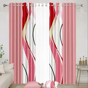 Stylish Pink & Red Curtains with Abstract Swirl Design for Living Room or Bedroom Decor