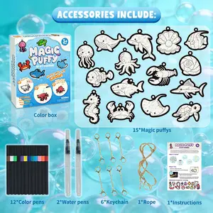 3D Art Supplies Set - Ocean Bubbles, 3D Textured Drawing Paper, Includes 15 Bubble Shapes, 12 Markers, 2 Drip Pens, 6 Keychains, 1 Lanyard