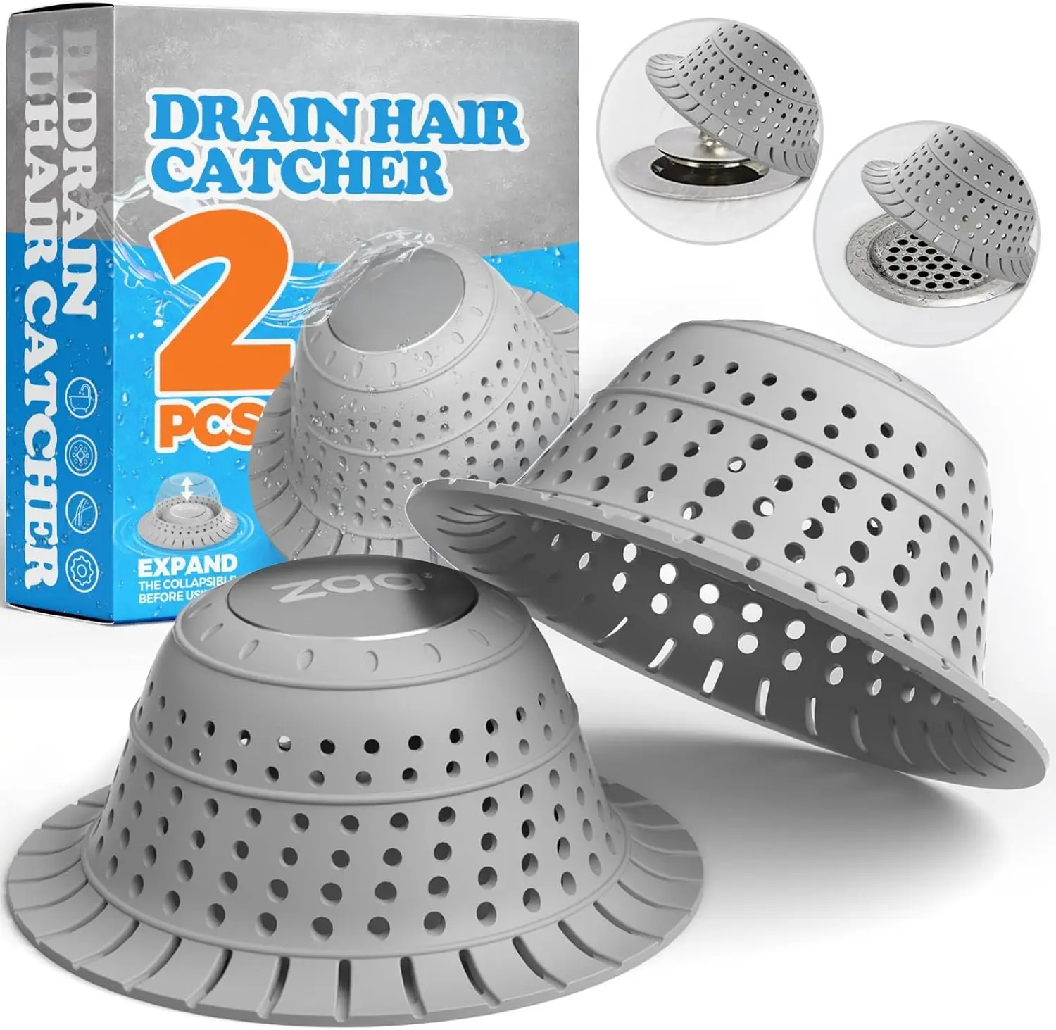 Shower Drain Hair Catcher, 2 Pack  Collapsible Bathtub Drain Cover  Hair Catcher & Protector for Pop-Up & Regular Drains of Shower, Bathtub, Tub, Bathroom, Sink