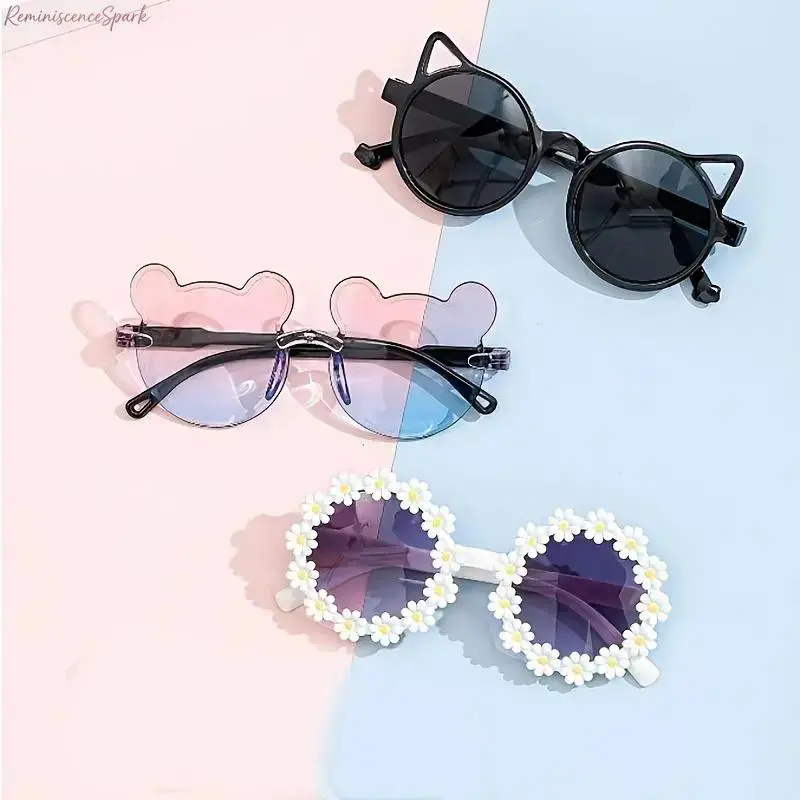 Unisex 3-Pack Cat-Eye Fashion Sunglasses with Flower & Bear Ear Soft Frame, UV400 Lens Eye Shielding Sun Protection, Beach Wear for Summer Outings & Thoughtful Festival Gifts
