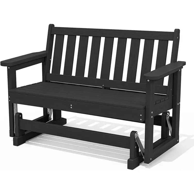 SERWALL 2 Person Patio Glider Rocking Chair, HDPE Material Weather-Resistant Swinging Bench for Outdoor Porch Garden