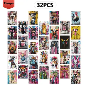 Artistic Graffiti Pattern Postcard, 32pcs/set Creative Modern Wall Decorative Postcard, Wall Decor for Home Living Room Bedroom