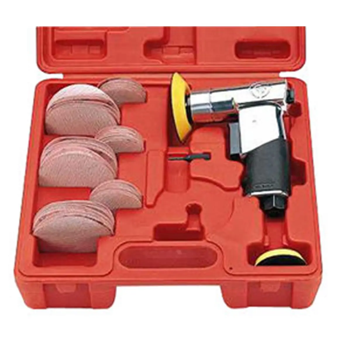 CP 7200S SMART Mini Air Random Orbit Sander Kit - Adjustable Rubber Grip Handle, Less Fatigue Design, Silent Exhaust, 2" & 3" Pads, Ideal for Tight Spaces