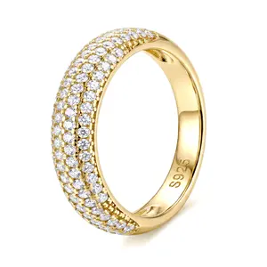 Pave Diamond Band Ring 14K Gold Plated 925 Sterling Silver, Minimalist Luxury Eternity Ring for Women, Dainty Stackable Wedding Band, Elegant Daily Wear Party Jewelry, Perfect Gift for Her