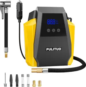 Portable Tire Inflator Air Compressor, 150PSI Digital Pressure Gauge with LED Light, DC 12V Pump for Car, Motorcycle, Bike & Ball