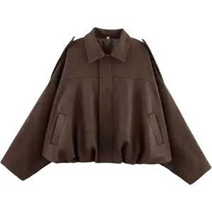 Faux Suede Bomber Jacket Casual Lapel Pilot Cropped Coat Oversized Motorcycle Jackets 2025 Outerwear