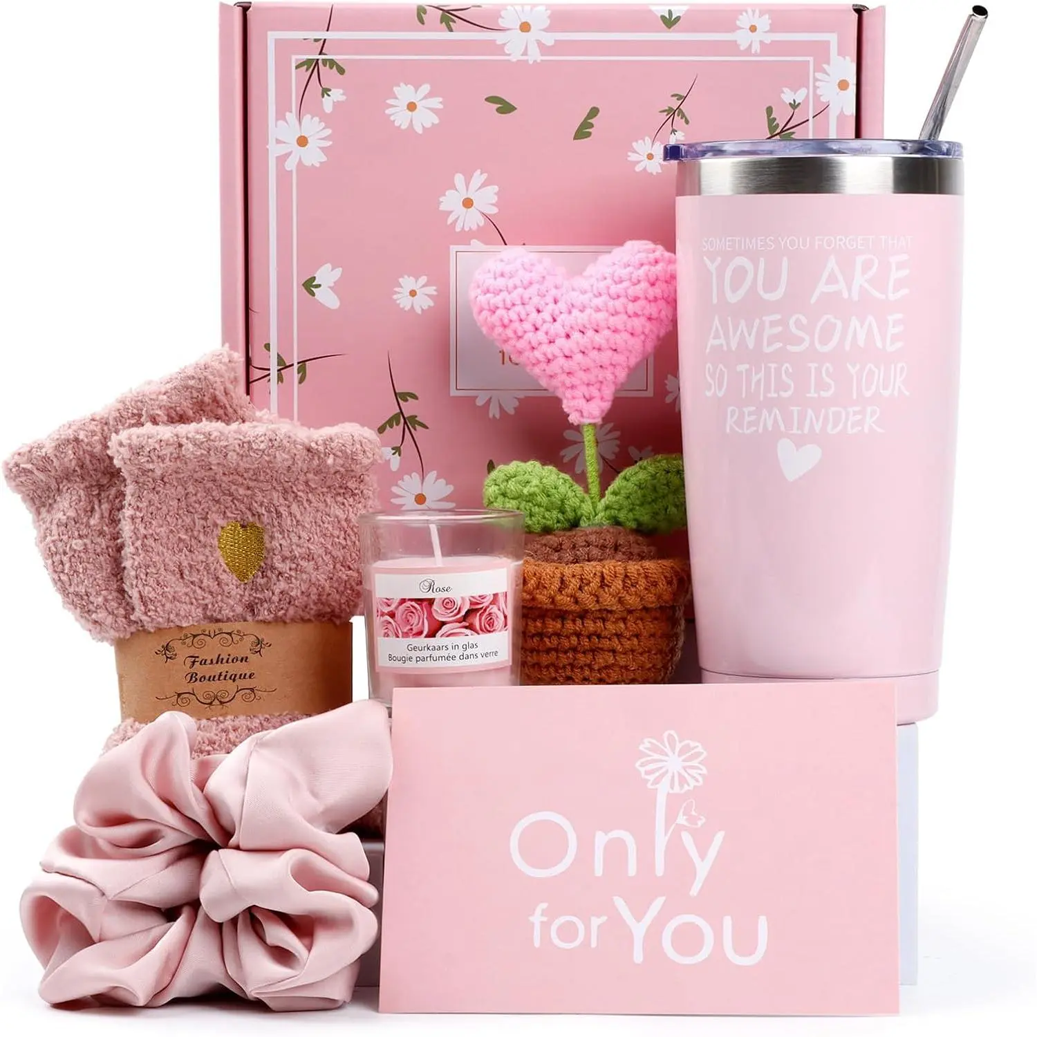 Gift Baskets for Women, Gift for Birthday, Christmas, Mother's Day, Valentine's Day, Get Well Gifts for Women, Teen girl,Siter, best friend, her, wife,Inspirational Gift Set Box (Pink)