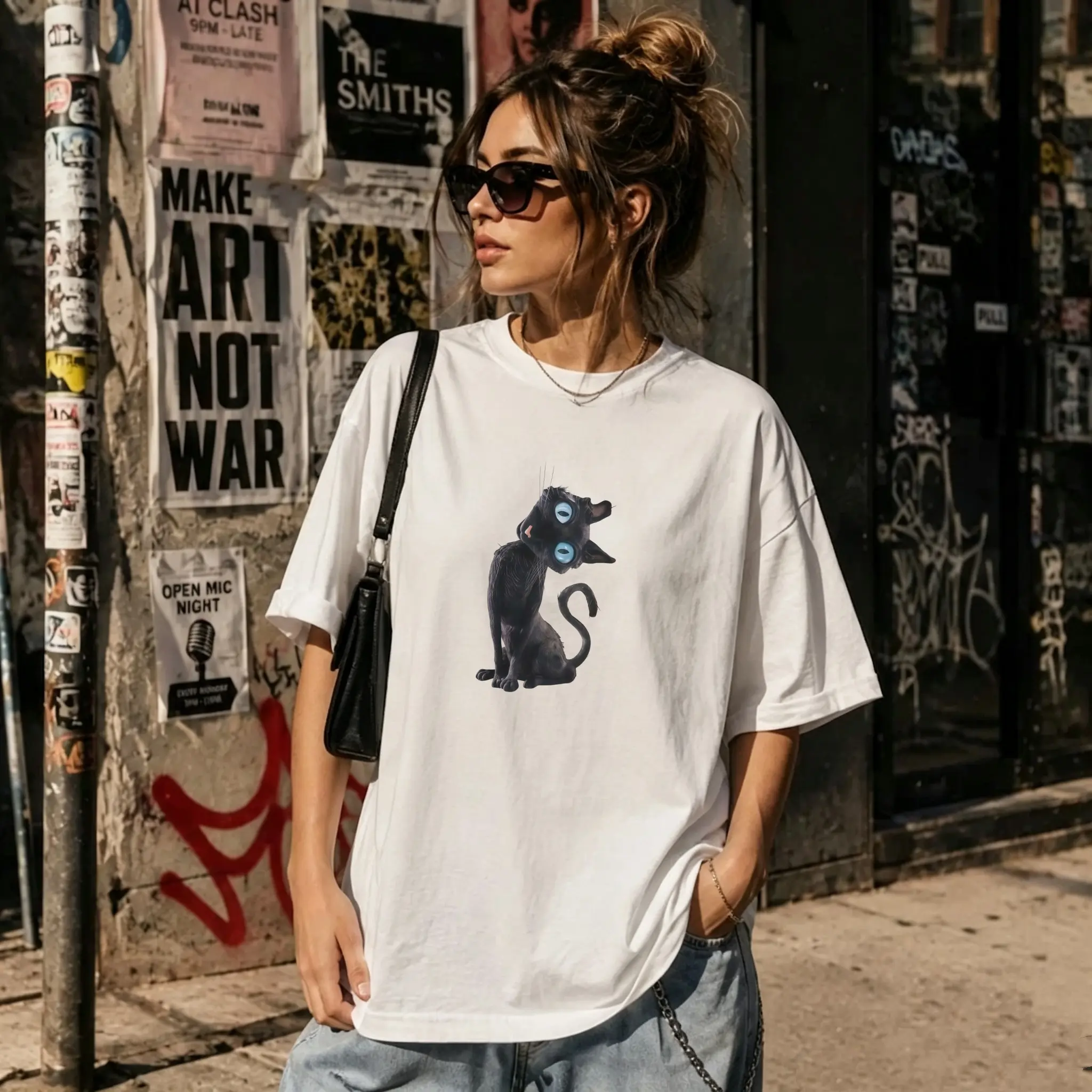 Women's Coraline-Inspired Black Cat Cotton T-Shirt - Lady's Casual Comfortable Crewneck Top for Cat Lovers (Please refer to the size chart for selection), T Shirts, Shortsleeve, Tshirt, T Shirts For Women