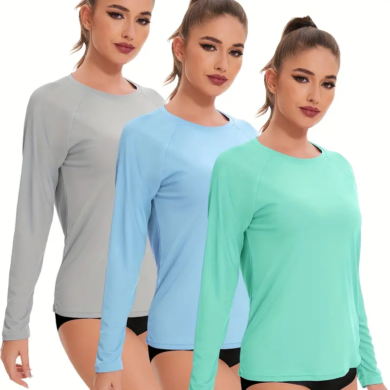 Women's 3-Pack Long Sleeve Rash Guard Swim Clothing - Quick Dry, UV Protection, Fitted Soft Fabric Sports Tops, Breathable Lightweight Rash Guards for Swimming, Hiking