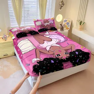 Black Princess Girl Fitted Sheet Set Queen Size, Includes 1 Fitted Sheet and 2 Pillowcases, African American Cartoon Cosmetic Bedding Set, Star Magical Cute Y2K Chic Boys Girls Room Decor