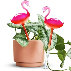 2PCS Flamingo Gradient Hot Pink Self-Watering Glass Globes for Indoor/Outdoor Garden, Pot Plant Waterer with Automatic Irrigation System