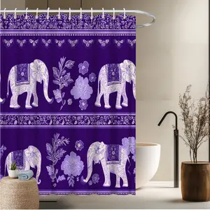 1pcs Animal Theme Bath Curtain-2D Flat Elephant Flower Print Home Window Curtains Bathroom Decor Fun Bathtub Decor 70.8x70.8 inches