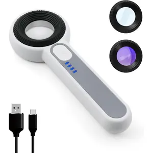 60X Handheld Magnifier with UV&LED Lights Jeweler Loups Magnifying Glass with 30mm Optical Lens, Touch Button, Rechargeable Portable Magnifier for Gemstones Jewelry Watch Repair PCB Plants Inspection