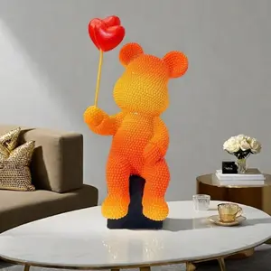Resin Bear Ornament, Heart Balloon Design, Modern Decorative Sculpture, Ideal for Home, Office, Living Room, Bedroom, Gift Idea