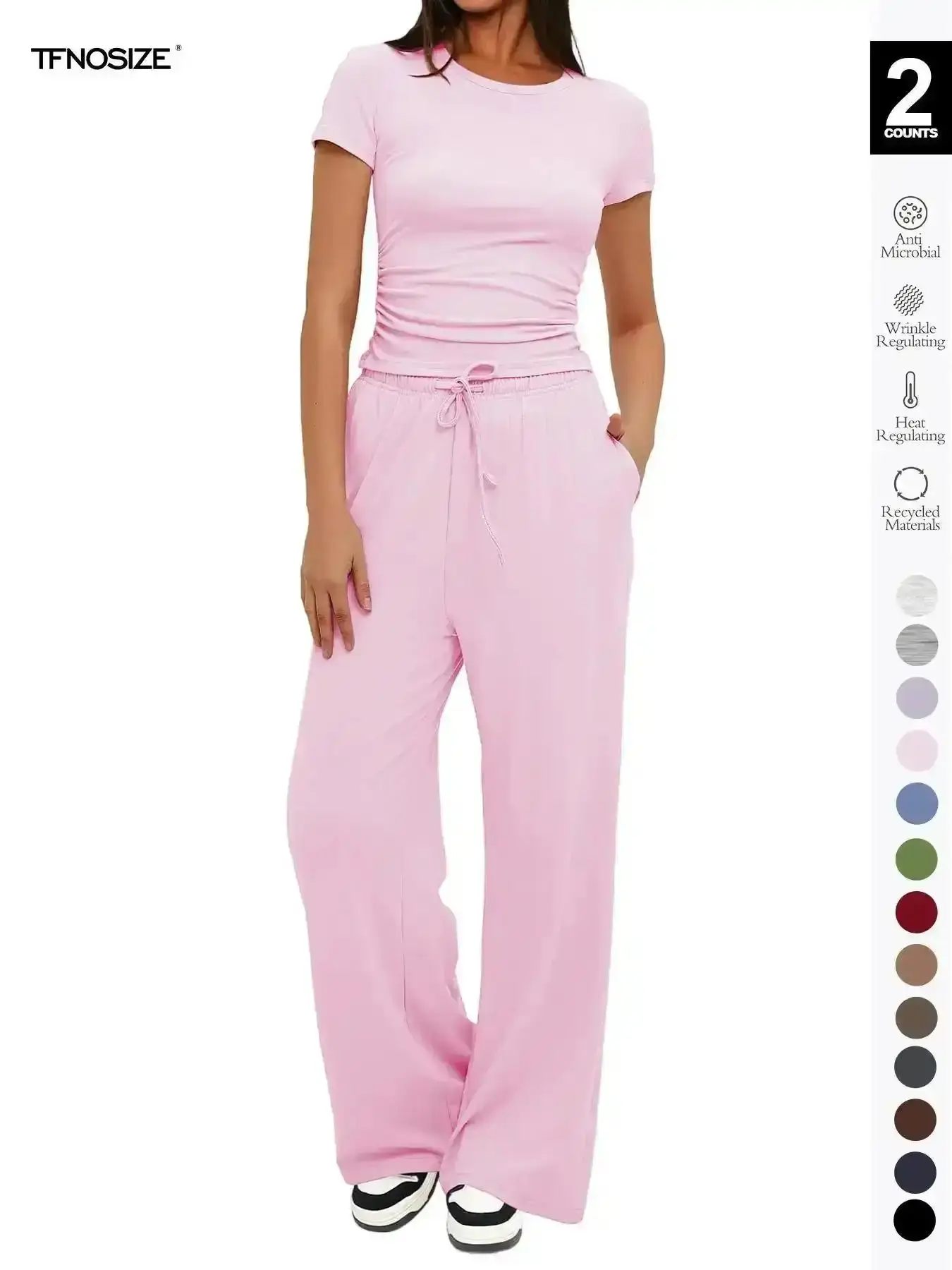 Casual Women's Solid Round Neck Tee & Pants Loungewear Two/Six-Piece Set, Casual Pyjama for Women, Comfy Daily Home Wear, Casual Day, Minimalist Style, Workplace Chic, Nightlife, New In, Trendy, Cocktail Attire