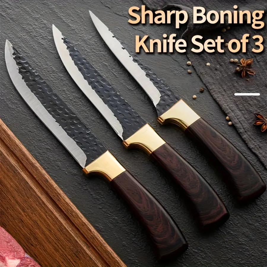 3-piece Set, Ultra-sharp Meat and Fish Boning Knife - Hand Forged for Precise Trimming and Boning - A Must-have for Home Kitchens, Including Chef's Knife, Vegetable Knife, Fruit Knife, Suitable for Home Use Meat Bone Cleaver Kitchenware Cutting Cooking