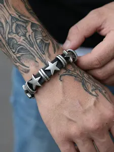Unisex Punk Hip Hop Leather Wristband, Star Decoration, Trendy Fashion Accessory, Suitable for Daily Wear, Leather Bracelet, 1pcs