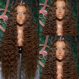 Dark Brown Kinky Curly Long Hair Wigs 4# color Long Curly synthetic lace front wigs HD Glueless Deep Part Lace Pre-Plucked Heat-Resistant Synthetic Fiber Perfect For Daily Wear & Parties, Synthetic Lace Front Wig 28inch 4#