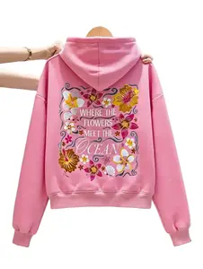 Men’s and women’s Y2K floral embroidered hoodie — aesthetic preppy graphic sweatshirt; cute hood design featuring “Where Flowers Meet the Ocean”; all oversized embroidery; suitable for Christmas, Halloween, and Thanksgiving; menswear tops; pullover long s