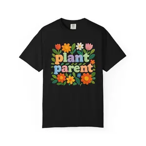 Plant Parent Floral Washed T-shirt | Cute Puffy Felt-like Lettering, Spring Plant Lover, Comfort Colors heavy cotton, Gen Z Succulent Owner Gift, Mental Health washed Tshirt