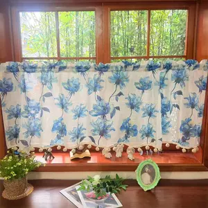 American Large Floral Print Linen Small Curtain Valance, Villa Luxury Decorative Fringe Curtains, Elegant Home Decoration