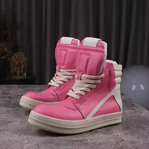 Outdoor designer retro height increasing shoes for Men and Women ro high top genuine Leather color blocking ankle boots luxury inverted triangle flat High Street trainers