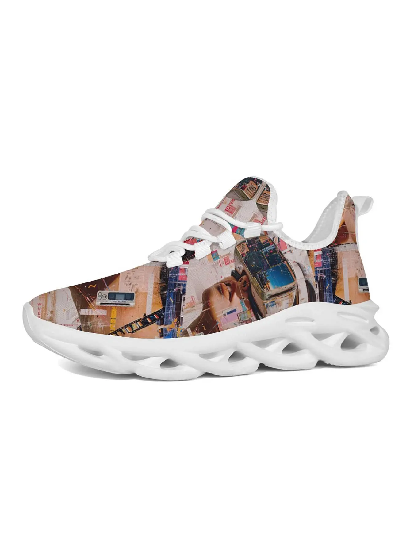 Men's Casual Sneakers with Unique Print, Trendy Sports Shoes, Vibrant Artistic Design, Graffiti Style Thick Sole, Comfortable Laces, Urban Streetwear Essential