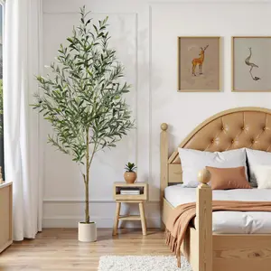 Alupssuc 5/6/7FT Artificial Olive Trees Faux Silk Plant with Lively Trunk & Lifelike Fruits Indoor Fake Potted Tree for Modern Home Office Living Room Decor