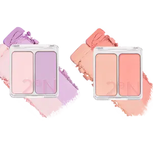 2aN Dual Cheek Color Face Blusher Duo Set (#1 Cotton Candy Violet, 4.5g*2) Buildable & Blendable Cheek Color, Powder Blush, Korean Beauty