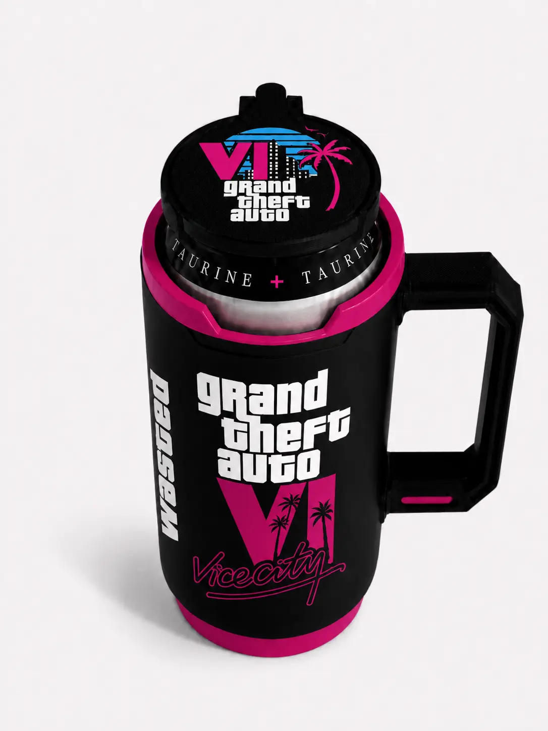 Energy Drink Can Holder with Lid – Premium Design, Illuminated Interior Detail, Assorted Colors - 16 oz / 473 mL