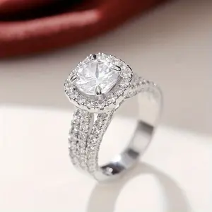 engagement  ring Micro-set Full Diamond Super Large Zircon Ring with Artificial Zirconia for Elegant Engagement Design Light Luxury Fashionable Jewelry huge  engagement