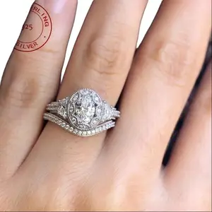 2pcs Elegant 925 Sterling Silver Band Set for Women, White Gold Plated with Shiny Zirconia, Perfect for Engagement and Banquet