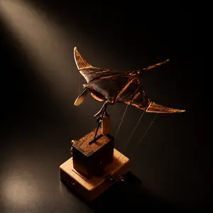Handmade Wooden Manta Ray Automaton with Internal Gear Christmas and Balck Friday gifts Statue Decor 9.4 in x 7.1 in Silent Non-Music Version USB-C Rechargeable Battery