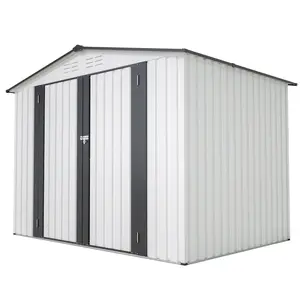 8 X 6 Ft Outdoor Storage Shed All Weather Metal Sheds With 2 Lockable Doors Tool Shed For Garden Backyard Lawn White Rainproof Sunproof Roof Assembly Required