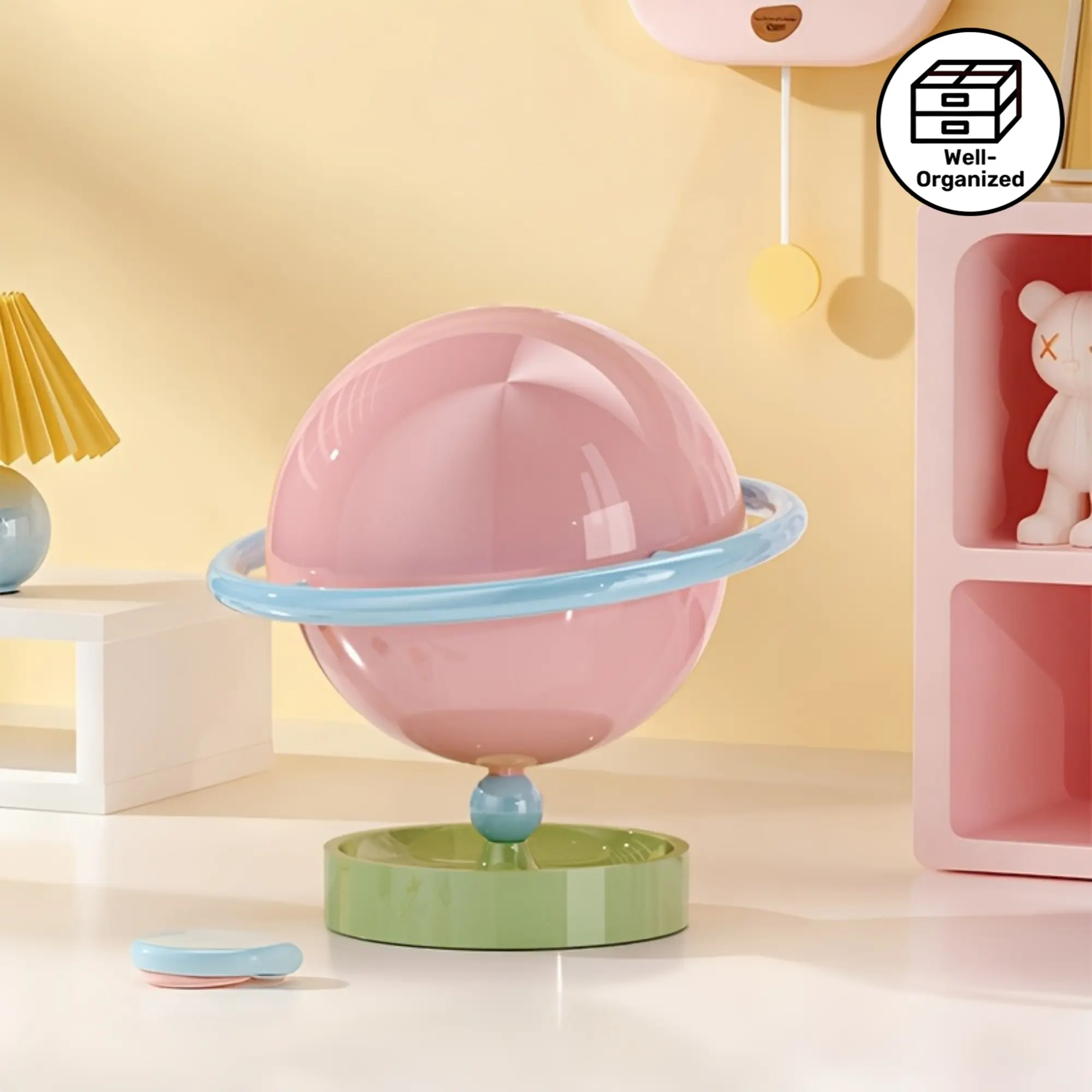 1 Spherical Storage Organizer, Home Storage Spherical Ornaments into Home/living Room/bedroom/keys/jewelry/snacks/ornaments Storage Box Home Multifunctional Shelf with Open Top Cover, Simple Cylindrical Design and Easy Access.